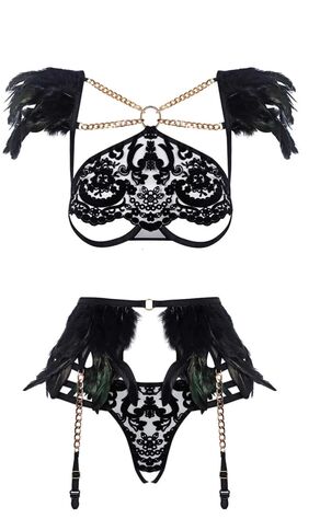 Black Swan Ouvert Thong, Halter Bra & Belt Set